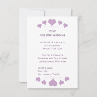 Lilac Hearts Design Bruiloft RSVP Kaartje