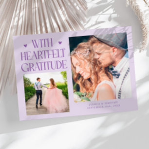 Lilac Huwelijksfotokaart met Oprechte Dankbaarheid Bedankkaart