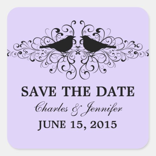 Lilac Inséparable Swirls Save the Date Stickers (Devant)