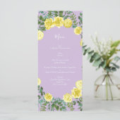 Lilac jaune clair violet Rose Floral Mariage Menu (Debout devant)