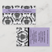 Lilac Lave violet noir Damask Lace Cartes de visit (Devant / Derrière)