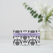 Lilac Lave violet noir Damask Lace Cartes de visit (Debout devant)