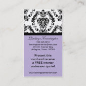 Lilac Lave violet noir Damask Lace Cartes de visit (Dos)