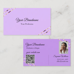 Lilac Lavendel met Roze Gouden Lijnen Foto QR Code Visitekaartje