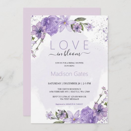 Lilac Lavender Invitation à la douche nuptiale (Devant / Derrière)