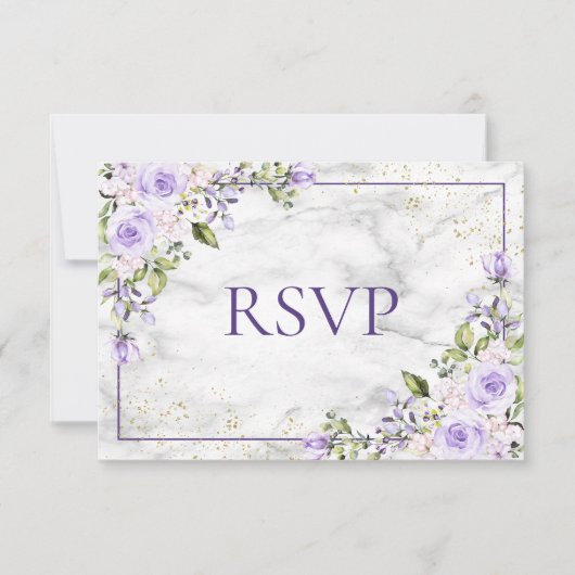 Lilac Lavender Marbre Or Mariage Floral RSVP (Devant)