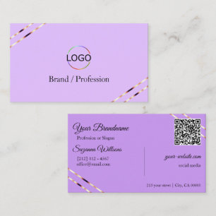 Lilac Lavender met Rose Goud Lines Logo QR Code Visitekaartje