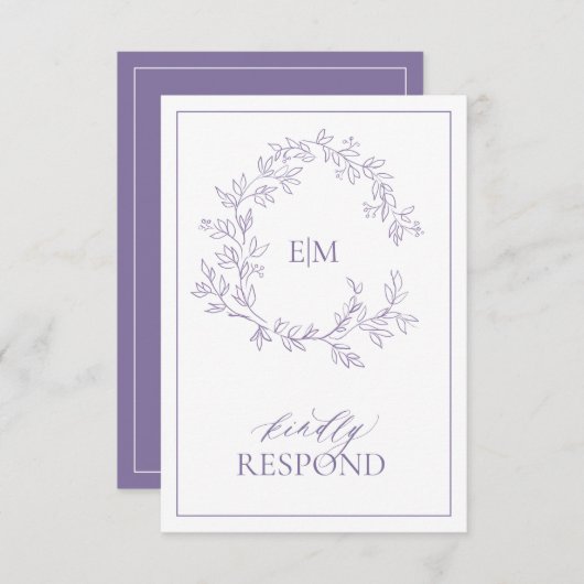 Lilac Lavender Monogramme Mariage Carte RSVP (Devant / Derrière)