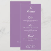 Lilac Lavender Wedding dinner Menu Card  (Devant / Derrière)