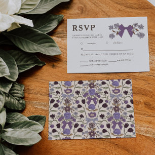 Lilac lint bloem wedding RSVP maaltijdkeuze  Kaartje