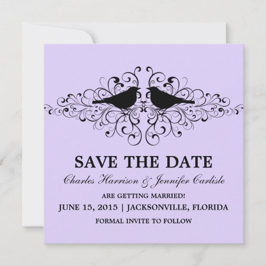 Lilac Love Bird Swirls Save the Date Uitnodiging (Voorkant)