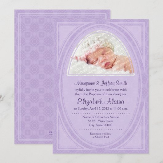 Lilac Ovals Invitation Baptême (Devant / Derrière)