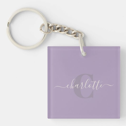 Lilac Paars | Gepersonaliseerd Script Monogram Naa Sleutelhanger (voorkant)