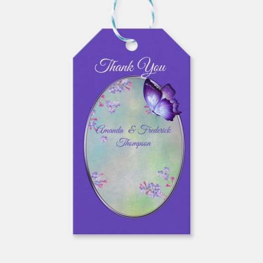 Lilac Paarse Bloem Bruiloft Cadeaulabel (Voorkant)