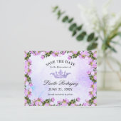 Lilac Paarse Bloemachtige Quinceanera Save The Dat Briefkaart (Staand voorkant)