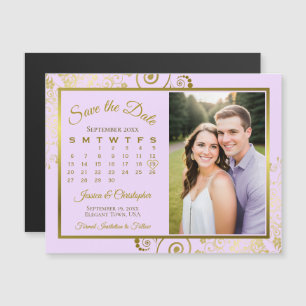 Lilac Paarse Gouden Kalender Foto Bewaar Datum Mag Magnetische Uitnodiging