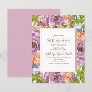 Lilac Paarse Roze Bloemige Sip See Baby Shower Kaart