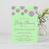 Lilac Paper Lanterns Green Baby shower Invitation (Debout devant)