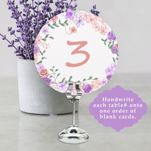 Lilac & Pêcher Floral Mariage Numéro de table Sign