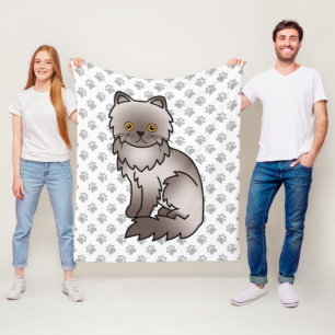 Lilac Perzische Mopshond Cute Cartoon Kat & Pootje Fleece Deken