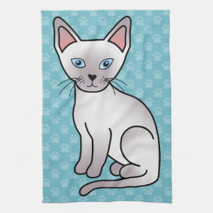 Lilac Point Siamese Fok Kat Cartoon Tekening Theedoek
