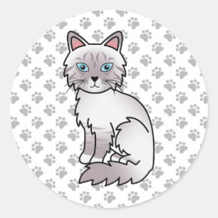 Lilac Point Tabby Birman / Ragdoll Mooie Kat & Poo Ronde Sticker