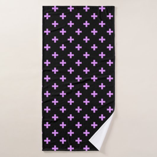Lilac polka croise sur noir (Serviette de bain)