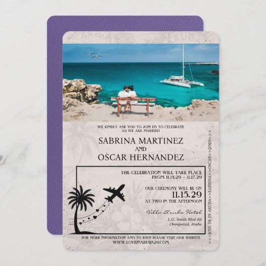 Lilac Purple Aruba Passeport Faire-part de mariage (Devant / Derrière)