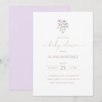 Lilac Purple Baby shower Floral Invitation