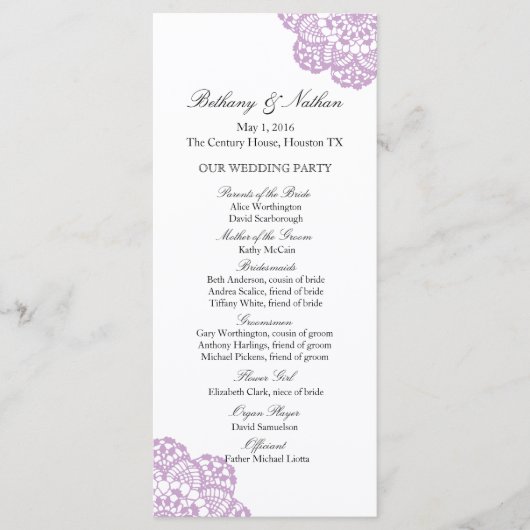 Lilac Purple Dentelle Doily Programme de mariage (Devant)