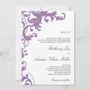 Lilac Purple Elegant Mariage damassé Invitation