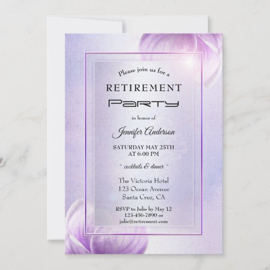 Lilac Purple Floral Retraite Party Invitation (Devant)