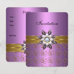 Lilac Purple Gold Invitation Jewel Floral Elegant 