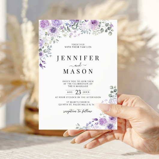 Lilac Purple Lavender Floral Wedding Invitation