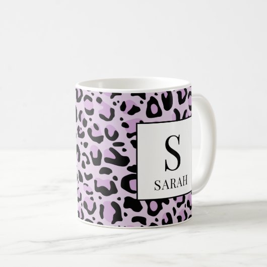 Lilac Purple Leopard Print Custom Name Mug (Devant droit)
