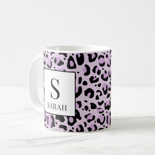 Lilac Purple Leopard Print Custom Name Mug (Devant gauche)