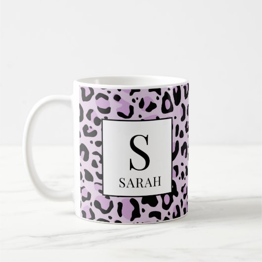 Lilac Purple Leopard Print Custom Name Mug (Gauche)