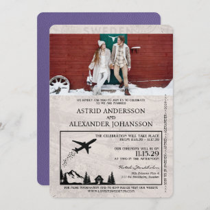 Lilac Purple Suède Faire-part de mariage de passep