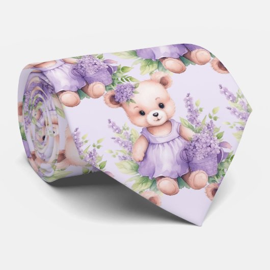 Lilac Purple Teddy Bear Cravate (Roulé)