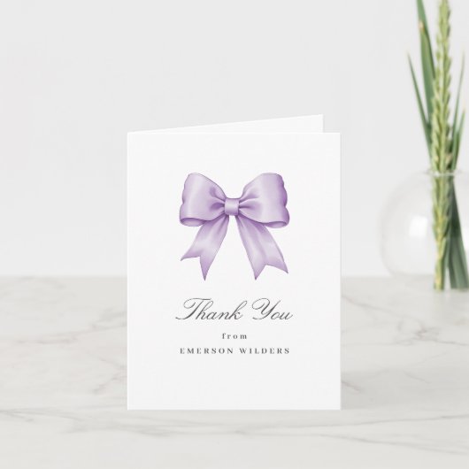Lilac Purple Vintage Satin Bow Carte de remercieme (Devant)