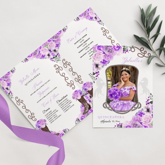 Lilac Purple Western Charro Quinceañera Programme