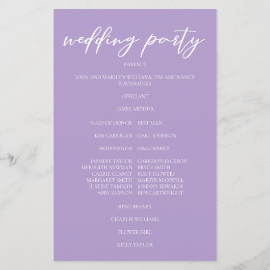 Lilac Purple White Typographie Programme de mariag (Dos)