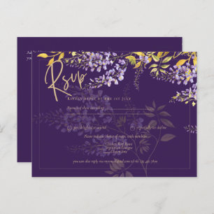 Lilac Purple Wisteria Gold Wedding Invitation RSVP
