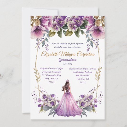 Lilac Quinceañera Uitnodiging (Voorkant)
