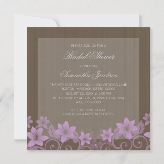 Lilac Rustic Floral Fête des mariées Invitation (Devant)