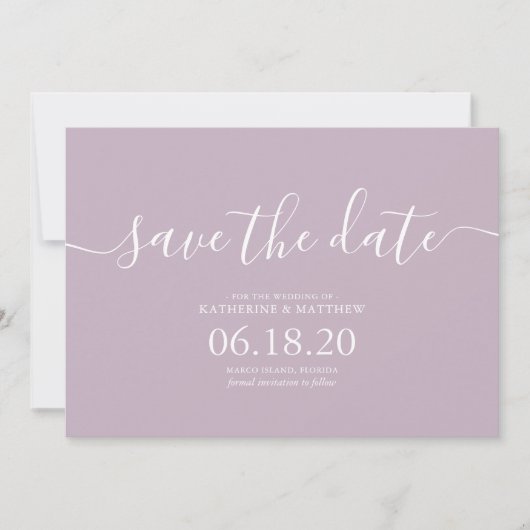 Lilac Script Mariage moderne Enregistrer les carte (Devant)