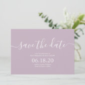 Lilac Script Mariage moderne Enregistrer les carte (Debout devant)