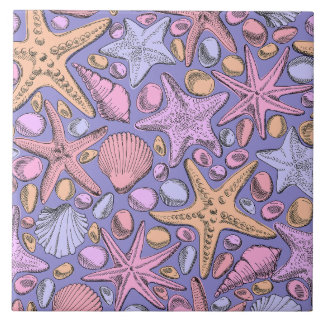 Lilac Seashell & Star Bathroom Art Tegeltje