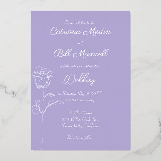Lilac souple et Faire-part de mariage d'huile d'ar (Recto)