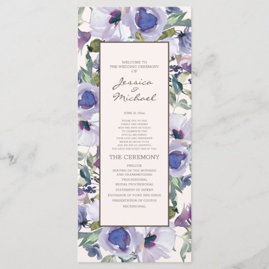 Lilac Stofblauw Boho Bloemen Huwelijksprogramma Programma (Voorkant)